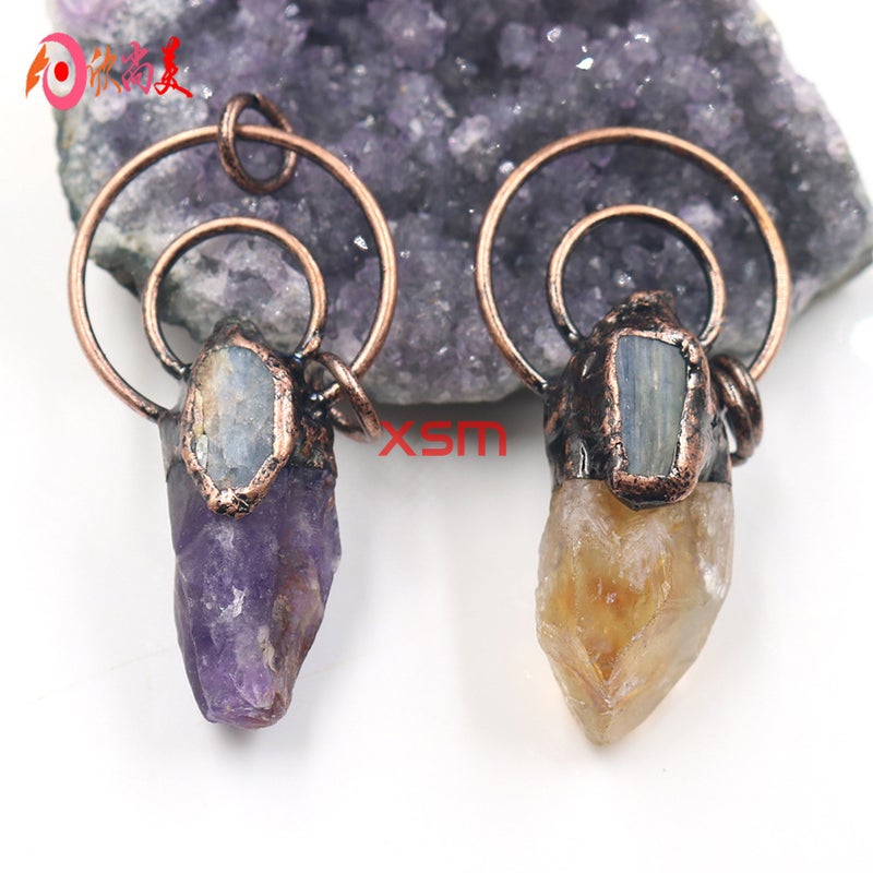 Jewelry Retro Amethyst Citrine Personalized Dance Punk Hip-Hop Boys And Girls Pendant Necklace Jewelry - Image 3